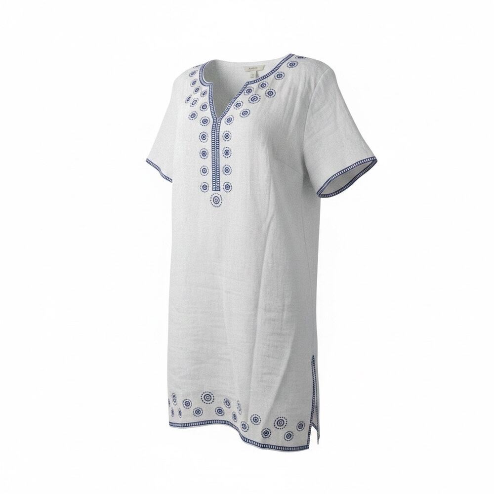 HIHO White Blue Embroidered Tunic Dress Lightweight Relaxed Beach Cover Up XL